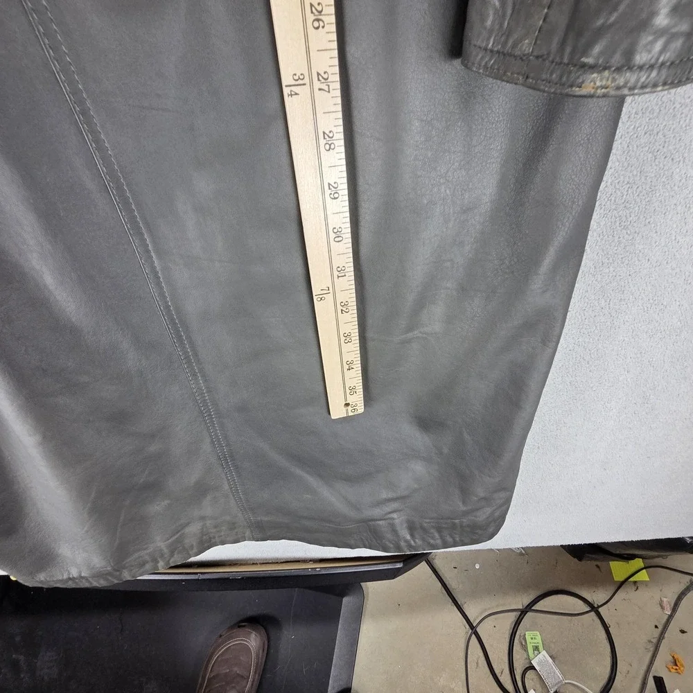 Vintage Burberrys Jacket Womens Gray Leather Long Overcoat Button Lined Trench - Picture 4 of 13